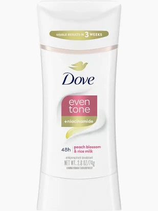 Dove Even Tone Antiperspirant Deodorant Stick, Peach Blossom & Rice Milk, 2.6 oz